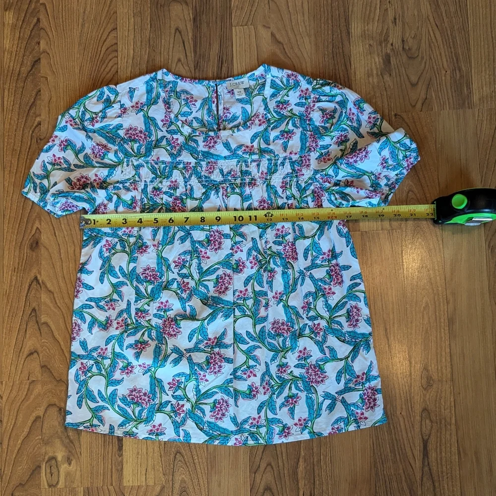 J. Crew Floral Puff Sleeve Top in White and Blue, Size XS